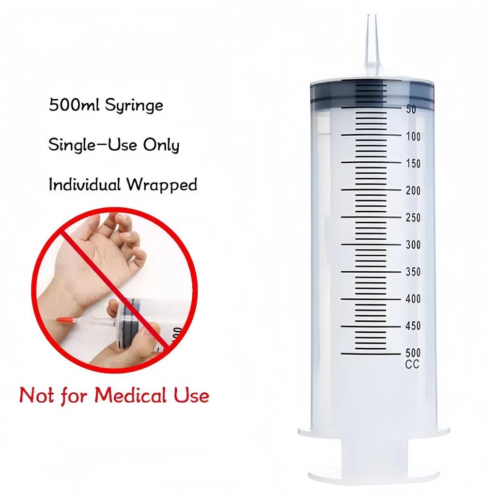 500ml Large Syringe with Tube Sterile and Individual Sealed  Plastic Garden Syringe for Liquid Paint Epoxy Resin Oil Watering Plants Refilling