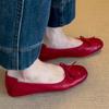 Spring and summer new versatile bow small red shoes women's round head flat sole single shoes soft sole retro temperament evening shoes
