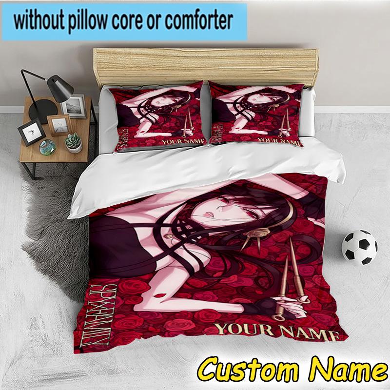 3pcs Custom Name Fantasy Adventure Anya Bedding Set Includes 1 Duvet Cover & 2 Pillowcases for All Seasons Dormitory Home Decor Christmas Gifts