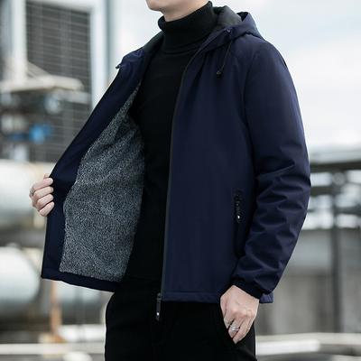 Spring Autumn Men Hooded Jacket Male Outwear Thermal Fleece Thick Warm Windbreaker Jacket Men Fashion Casual Coat