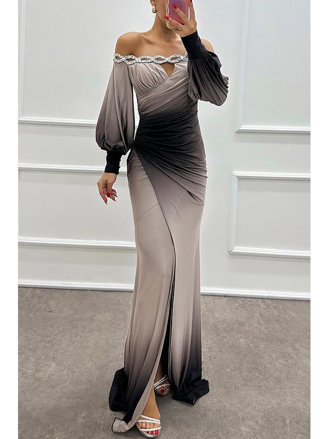 2026 Autumn/Winter One-Shoulder Printed Dress - Long Sleeve Casual Party Wear for Women