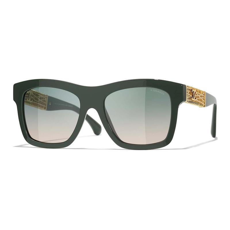 

CHANEL Logo Detail Metallic Acetate Irregular Sunglasses Women s Green зелений