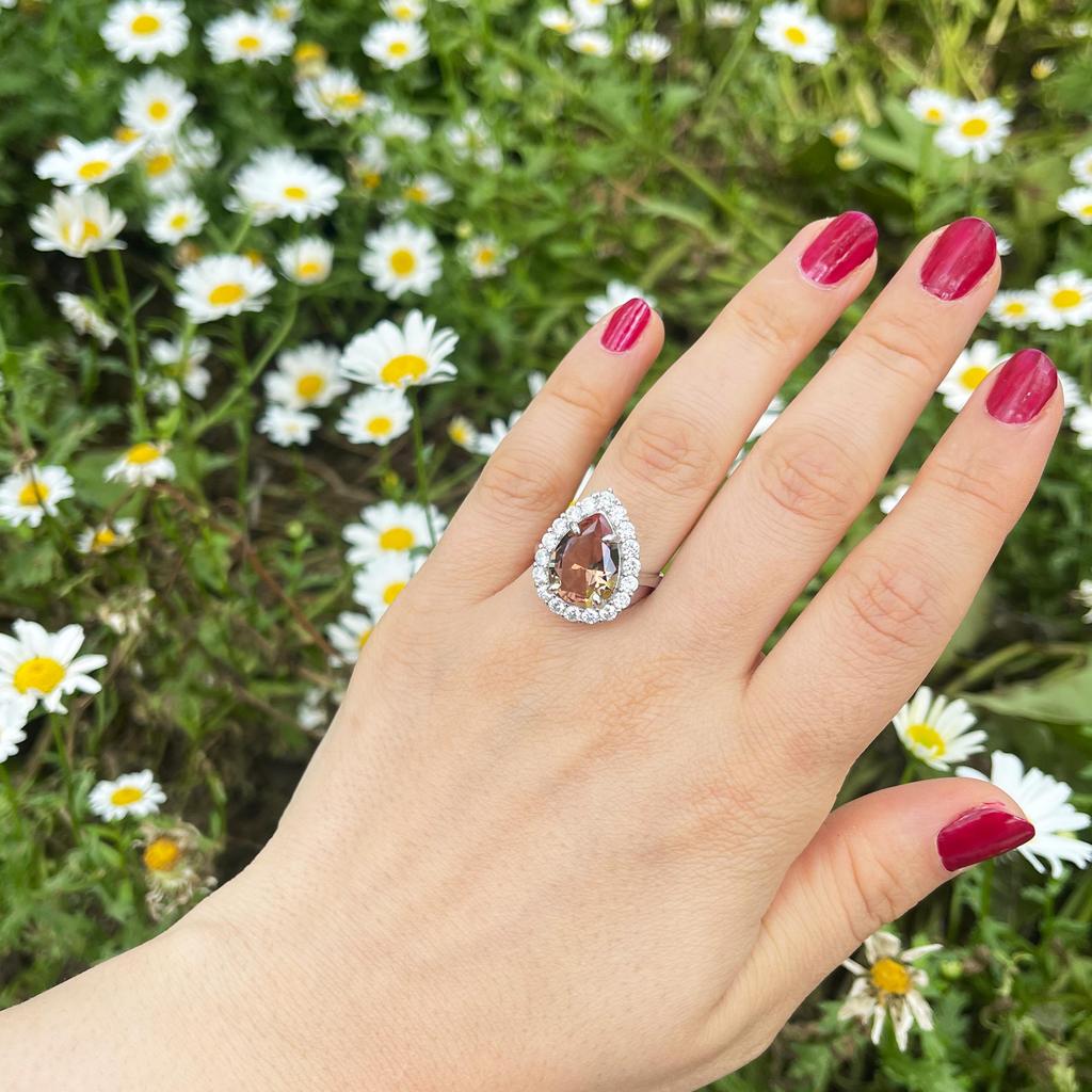 Inel de argint cu zultanită în lacrimă, inel de femeie din argint cu piatră prețioasă de sultanit, inel din argint cu diasporă turcească 925k, cadou pentru ea