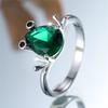 Trendy Crystal Green Zircon Silver Color Wedding Bands Cute Flog Rings For Women Men Minimalist Jewelry