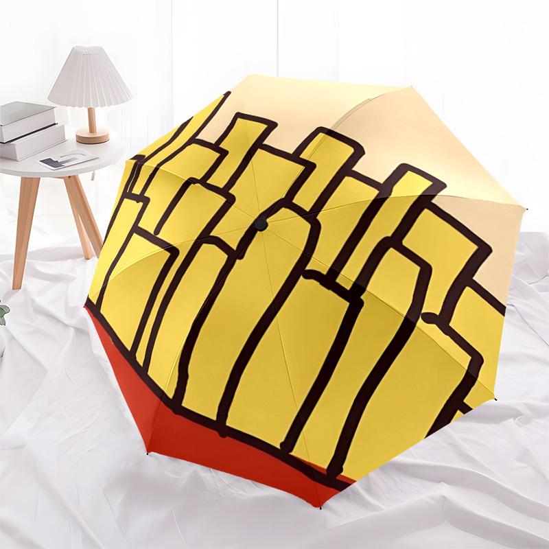 1pc Fries FastFood Automatic Open/Close Umbrella - Compact Travel Umbrella with 8-Rib Durable Frame, Lightweight & Portable Design z50