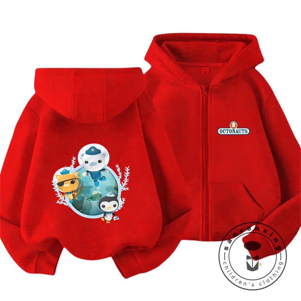 2026 Kawaii Octonauts Full Zip Hoodie Children 3-14 Years Captain Barnacle Print Hooded Jacket Outdoor Warm