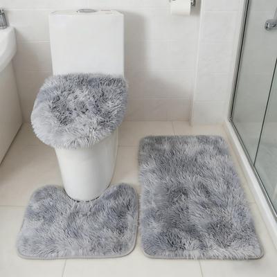 3 Piezas/Set Alfombra de Baño Absorbente Antideslizante Alfombra de Piso en Forma de U Alfombra de Felpa Cubierta para Tapa de Inodoro con Respaldo de Goma para Baño Ducha Inodoro