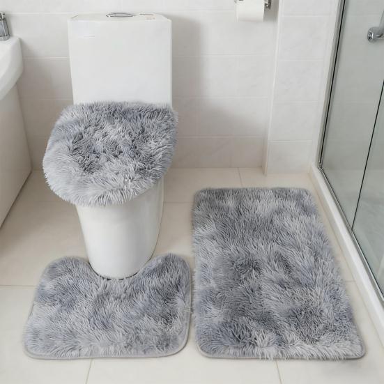 3Pcs/Set Bathroom Rug Absorbent Non Slip Floor Mat U-Shaped Plush Mat Toilet Lid Cover