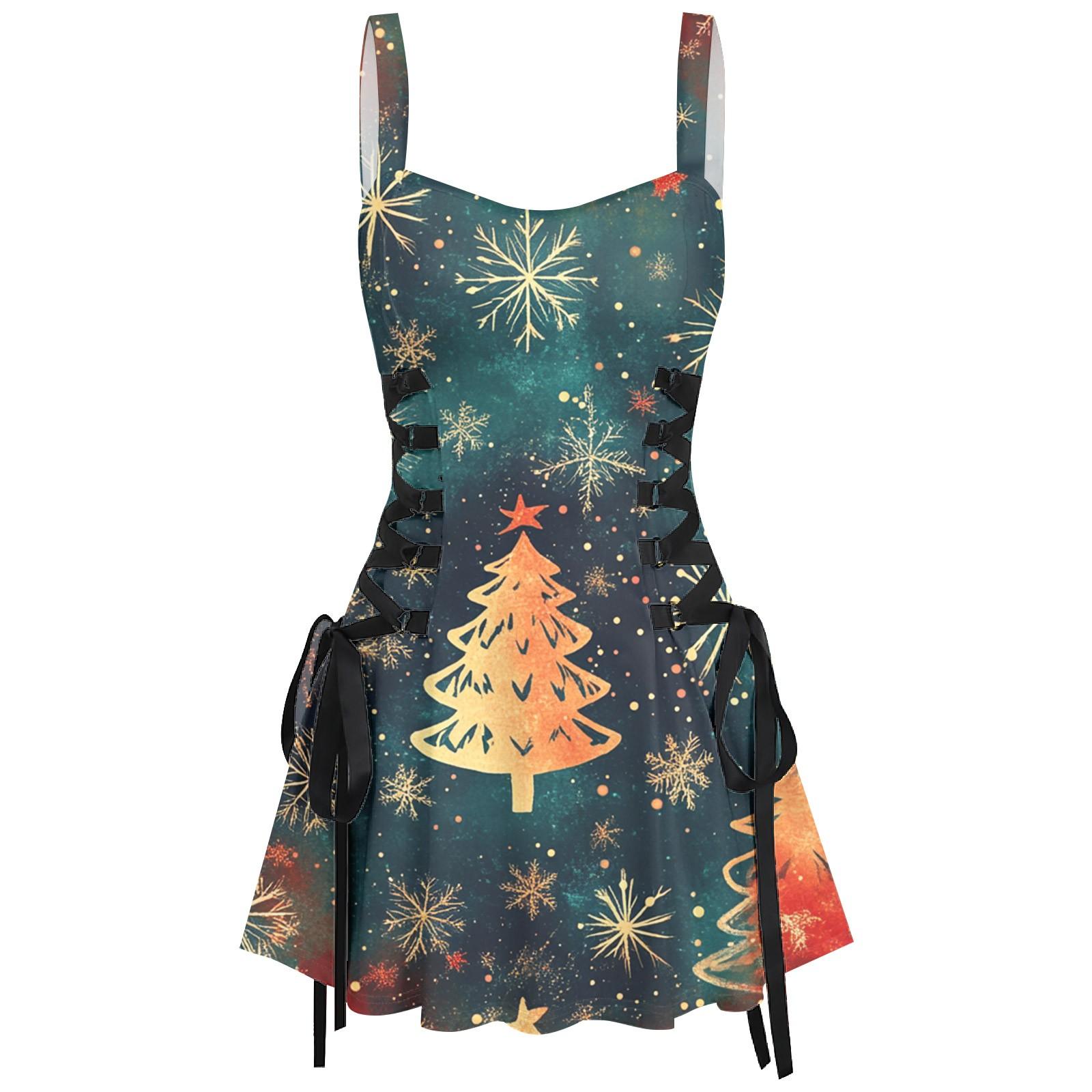 

Женское повседневное модное рождественское платье с сексуальным принтом на бретельках в стиле ретро с короткими юбками в стиле ретро L