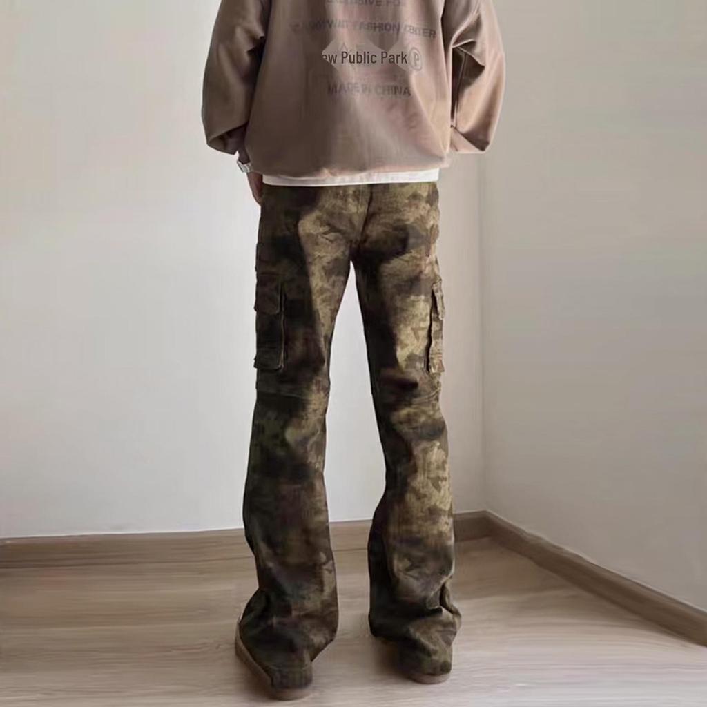 OREETA Retro Hip-Hop Slim Camouflage Flared Pants for Men and Women
