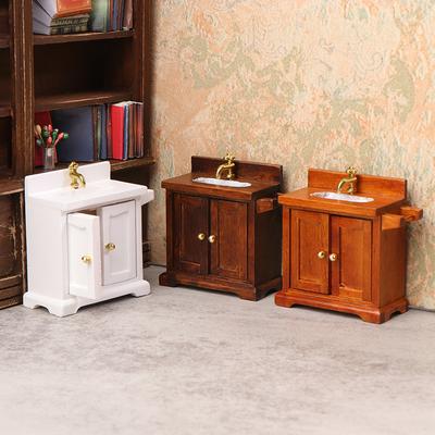 1/12 Dollhouse Simulation Washing Basin Cabinet Dollhouse Bathroom Sink Furniture Decoration Toy Micro Scene Construction Prop