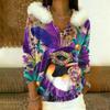 Women's Loose And Comfortable Casual Fashion Half-Zip Hooded Long Sleeve Carnival Print Top