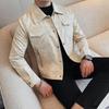 Autumn new trendy brand locomotive flower men's PU leather jacket jacket zipper lapel top pocket zipper