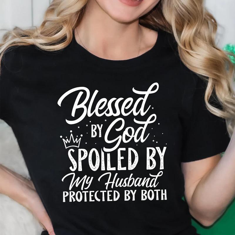 

Женские смешные христианские футболки, футболки жены, футболки Бога, футболки веры, повседневные топы больших размеров \благословенный...\