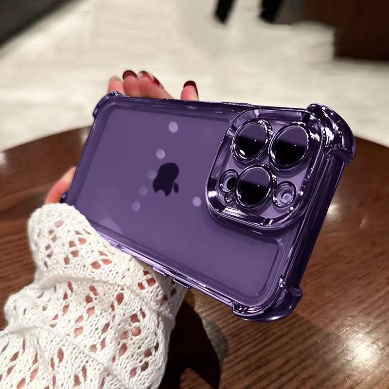 Luxury Purple Plating Clear Shockproof Phone Case For iPhone 14 13 16 15 Pro Max Plus XS XR X Four Corner Silicone Soft Cover