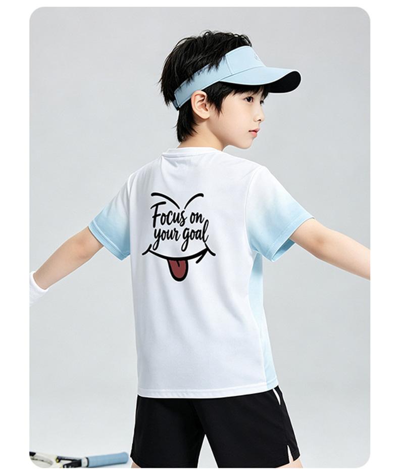 [Fashionable and Breathable] Peak Children's Outdoor Sports Gradient Printed Short Sleeve Youth Daily Versatile Comfortable Top