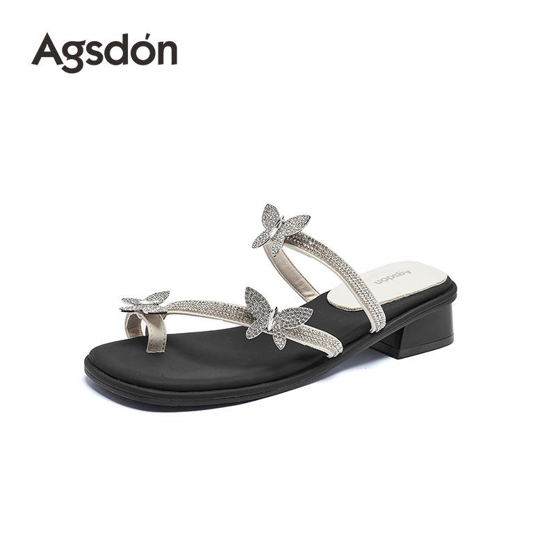 

Augustine thick heel slippers female 2025 new summer rhinestone butterfly toe wear fairy style high heel sandals 40