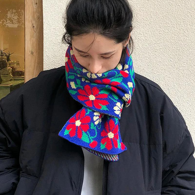 

WTEMPO Janpan Style Ins Длинный жаккардовый шарф с переплетением для женщин, осенне-зимний ретро-повседневный универсальный толстый теплый шарф 20*156cm синий