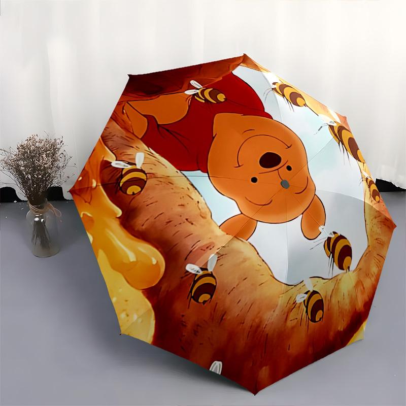 Honey, Winnie Themed Automatic Opening and Closing Umbrella, Brightly Colored 8-rib Portable Umbrella, Suitable for Men and Women, A Perfect