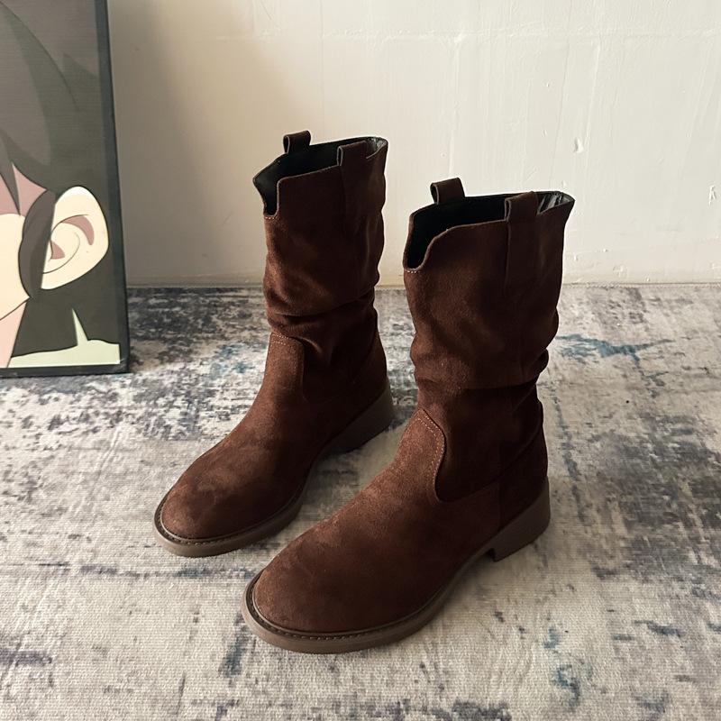 

Западные ковбойские ретро короткие ботинки детские 2025 новые весенне-осенние ботинки-чулки до середины голени, ботинки Мартин 40 темно-коричневого