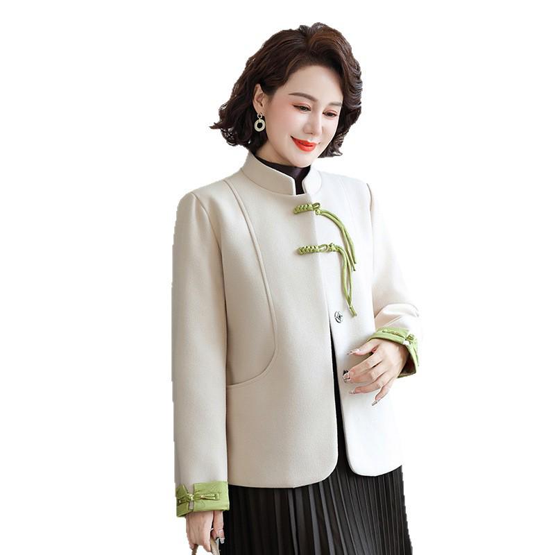 Retro Chinese Style Stand-up Collar Top: Spring & Autumn Plus Size Jacket for Middle-aged and Elderly Women