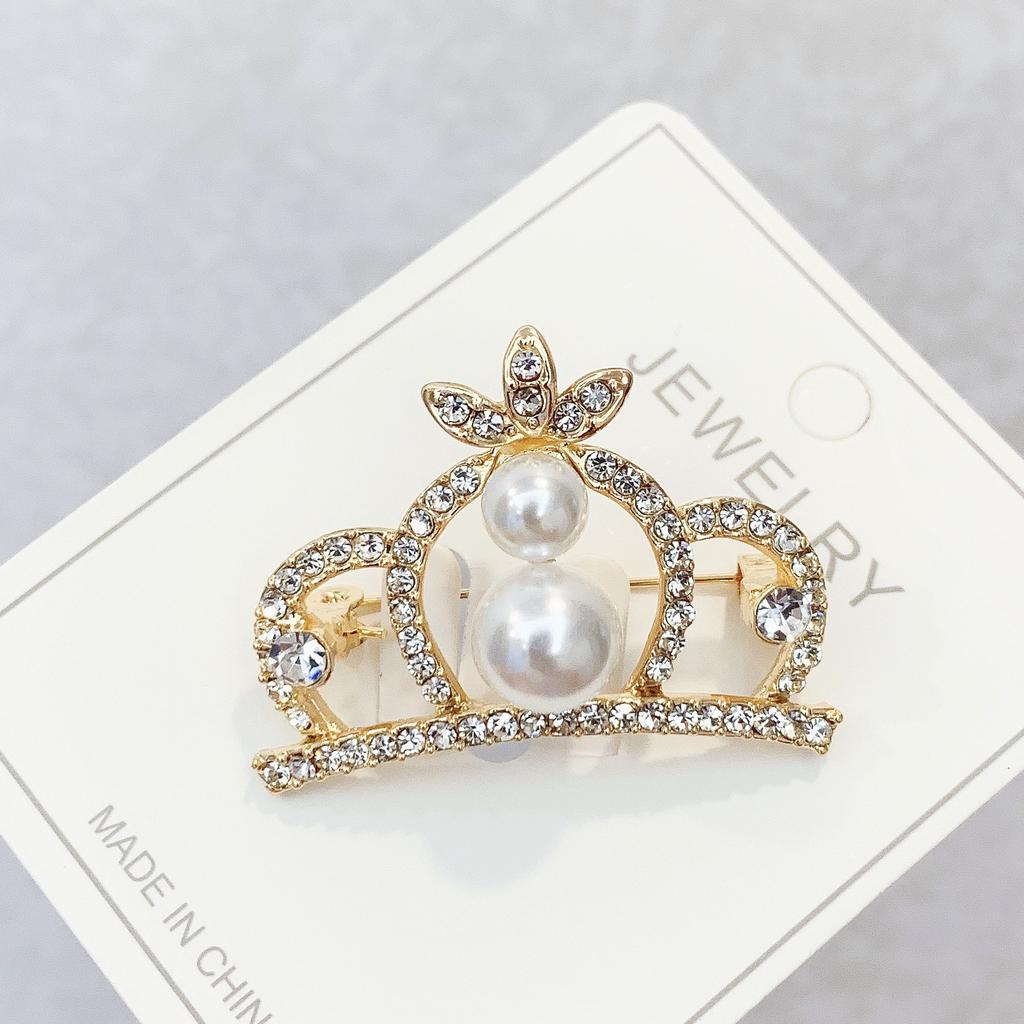 Brooch Women's Accessories High-end Crown Small Neckpin Dress Brooch Sweater Suit Pin Crystal Pearl Neckpin