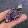 Sage Amethyst, Moonstone Gemstone Copper Wire Wrap Jewelry Pendant 2.44" h2S34