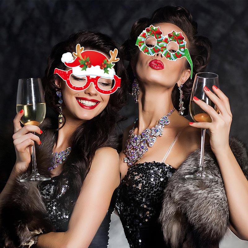 8 STÜCKE Brillengestelle für Weihnachtsfeierdekorationen Lustiger Weihnachtsmann Lebkuchenmann Foto-Requisiten Papierbrillen Geschenke Frohes Neues Jahr