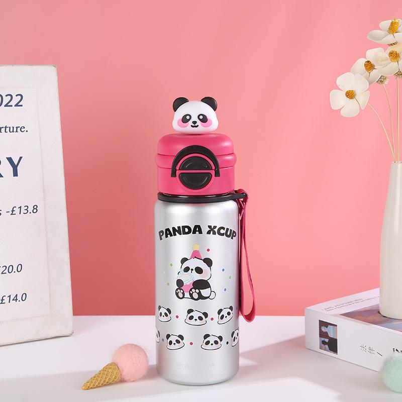 Panda Children's Thermos Cup Students Go To School New Boys and Girls High Appearance Level Double Drink Straw Insulated Water Cup