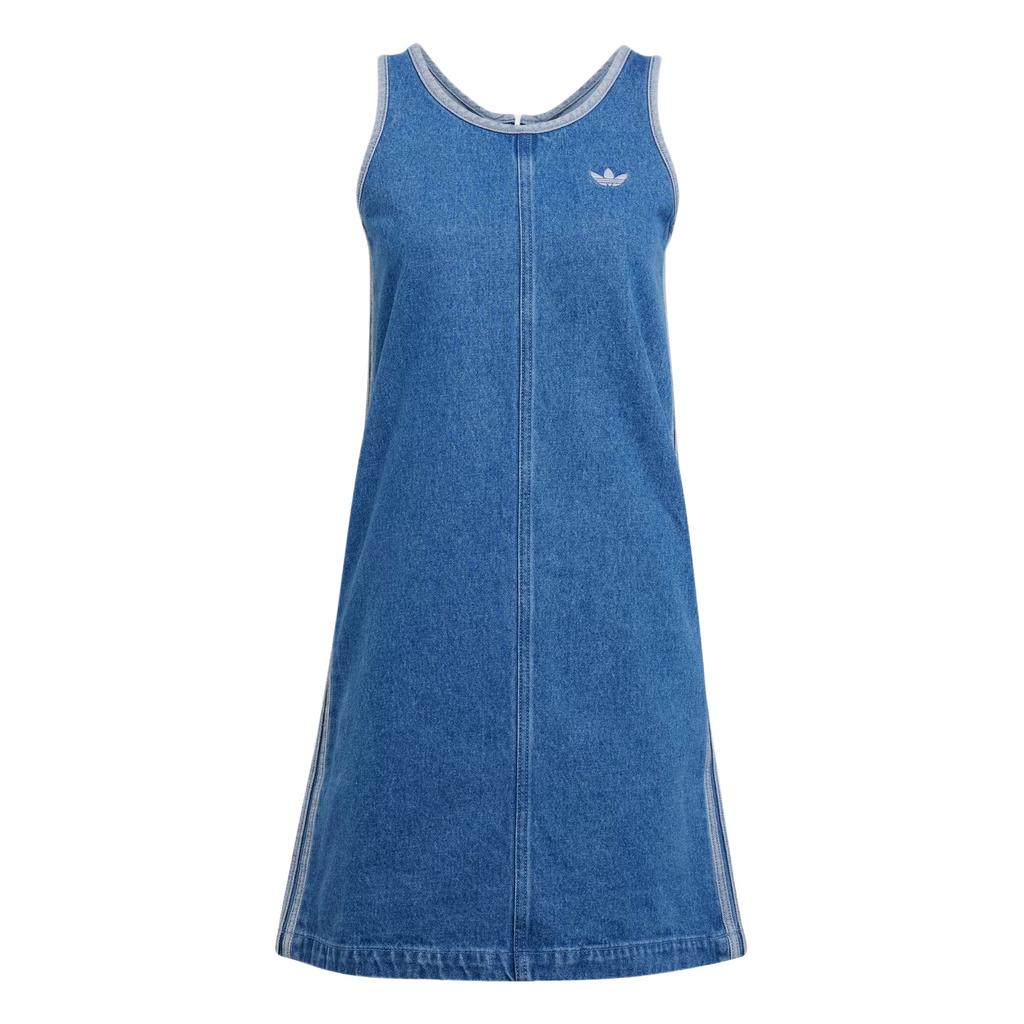 Adidas Originals Adicolor 3-Stripes Brand Logo Casual Fashion Simple Slim Fit Sleeveless Dress Women Dresses Blue JD2580