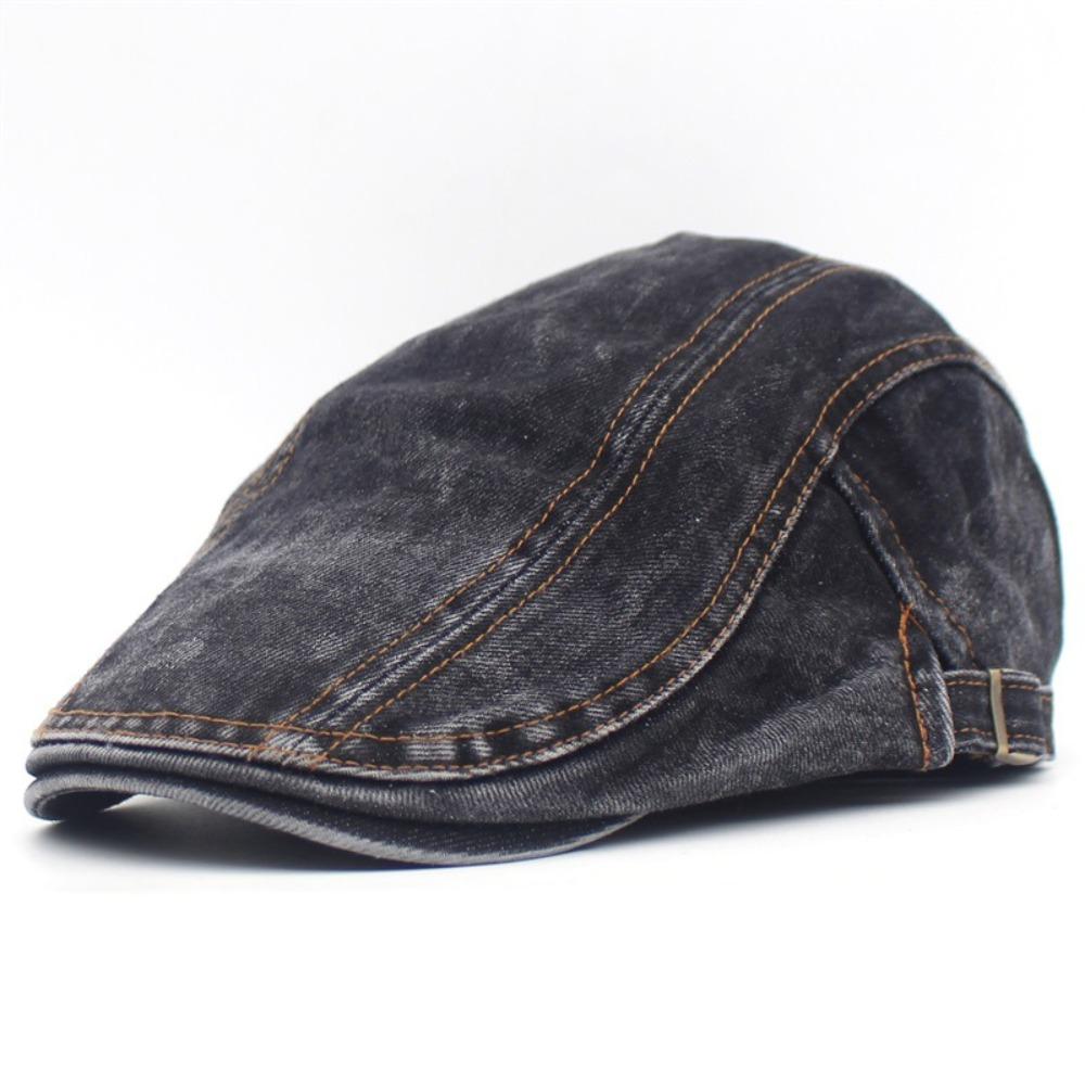 Adjustable Washed Denim Newsboy Caps Retro Flat Cap Literary Peaked Cap  Retro чёрный