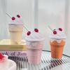 Cute Creative Ice Cream Mugs for Women 300ml Strawberry High Aesthetic Ceramic Cup with Lid Straw Household Exquisite Water Cup