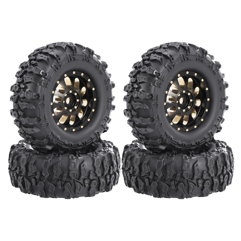 1/30 RC Crawler Black 0.7" Coating Brass Wheel Rim Hub with Tires Offset  for AXIAL SCX30 Jeep Wrangler JLU Ford Bronco