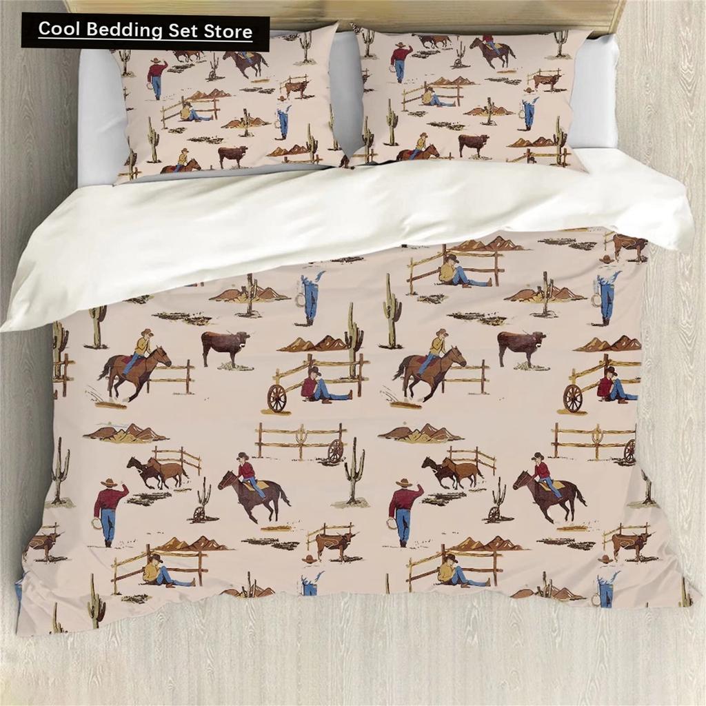 Westernowy Kowbojski Zestaw Pościeli King Queen w Stylu Vintage Rodeo Poszwa na Kołdrę Męska Młodzieżowa Chłopięca Koń Poszwa na Kołdrę Poliestrowa Poszwa na Kołdrę