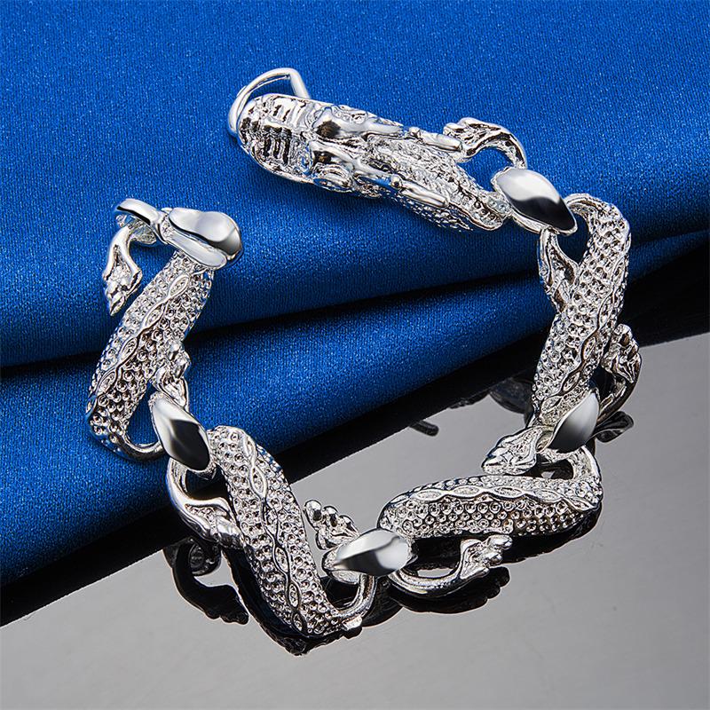 925 Sterling Silver 8-inch Chinese Loong Chain Bracelet Fashion Accessories Wedding Jewelry for Men and Women's Party