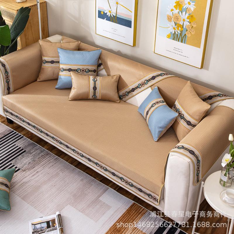 Summer Ice Silk Cool Pad Four Seasons Universal Sofa Cushion Modern Minimalist Living Room Comfortable Sofa Cover Slipcover