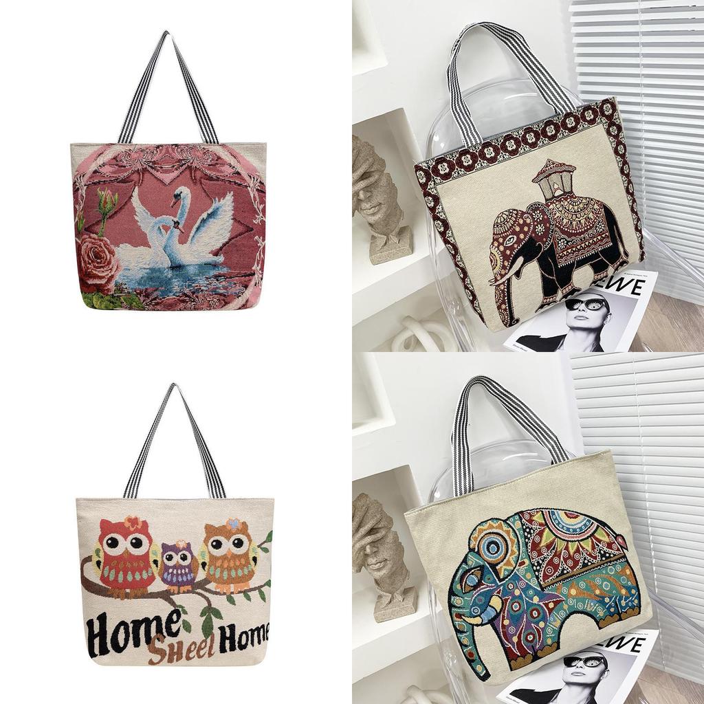 Embroidered Owl Bag With Canvas Material For Casual Daily Use