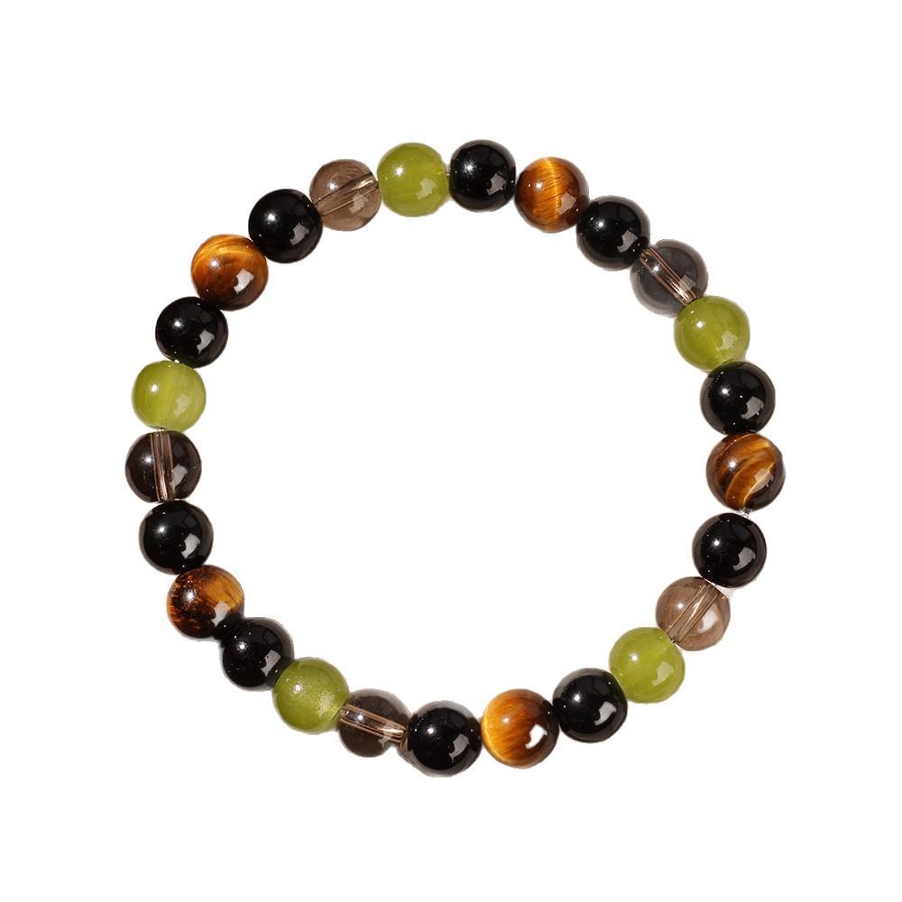 Festive Gifts Tiger Eye Black Onyx Green Prehnite And Smoky Quartz Beaded Bracelet Fashion Jewelry Daily Wear Simple Versatile Accessory