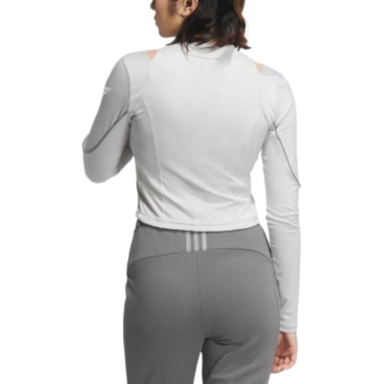 Adidas Aeroready Slim Long Sleeve Top Quick-Drying Hollow Sports Casual Fitted T-Shirt Women tops Light-Gray JJ1085