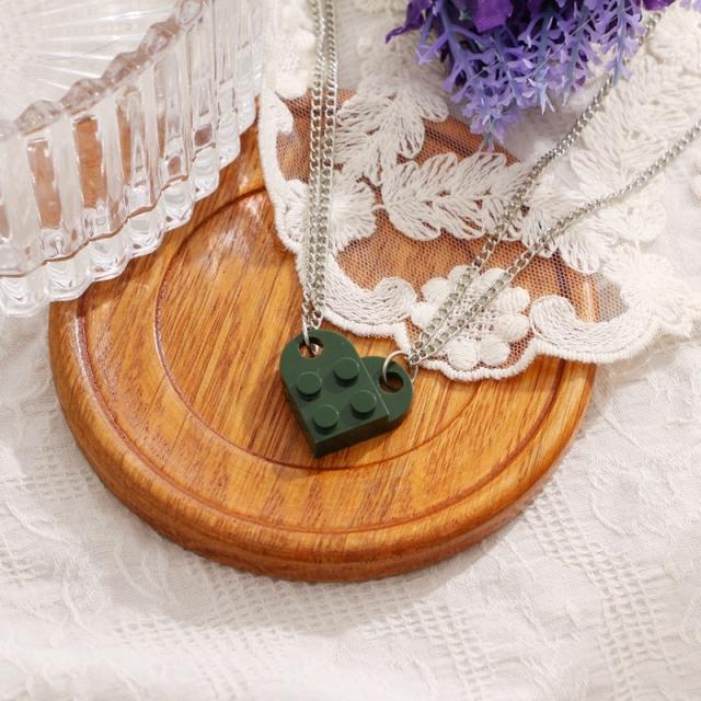Punk 2 stücke Herz Ziegel Paare Liebe Halskette Für Liebhaber Frauen Männer Lego Elemente Freunde Halsketten Valentinstag Geschenk Schmuck