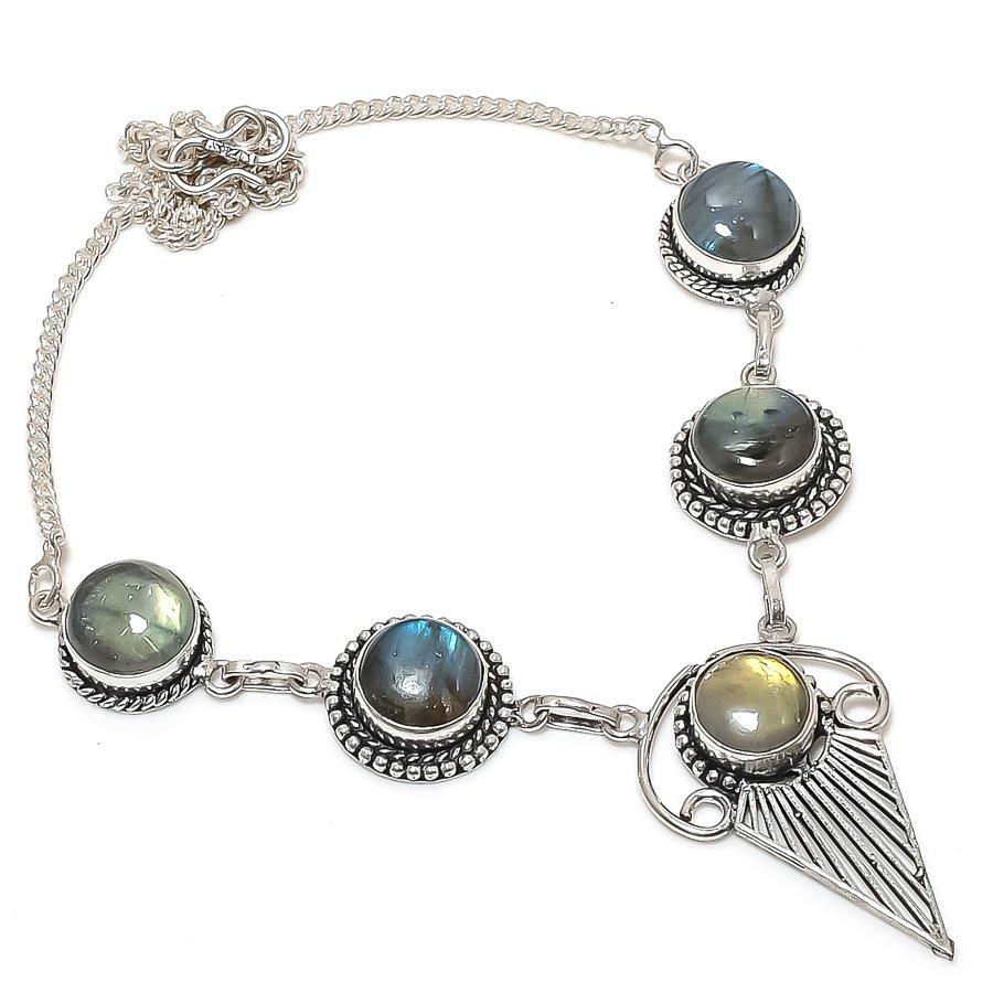 Natural Labradorite Gemstone 925 Sterling Silver Jewelry Necklace 18" R9n23