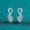 Sterling Heart Knot Drop Earrings Women With 2ct Moissanite 6.5mm Zircon Fresh Sweet Style Jewelry