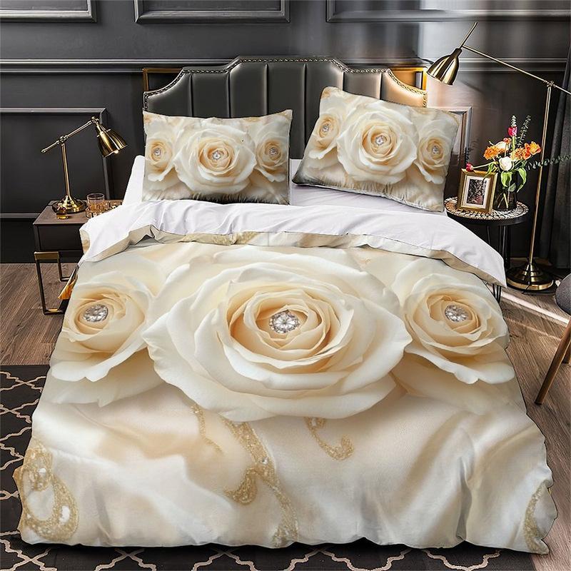 3D Digital Printing Bedding Two Or Three-Piece Valentine'S Day Flower Series Polyester Quilt Set