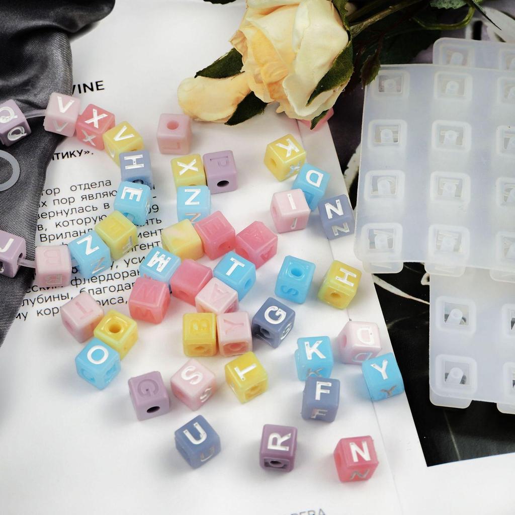 1PC Diy Crystal Dropper Mold, Number Square Bead Letter Bracelet, Bracelet With Accessories, Resin Silicone Mold