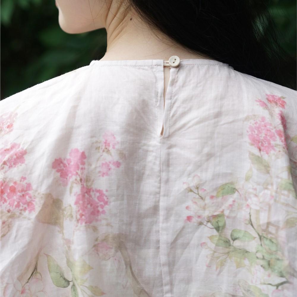 Johnature Women Vintage Print Floral T-Shirts Tops Spring O-Neck Flace Sleeve Chinese Style Female T-Shirts