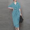 ZANZEA Women Classic Collar Summer Casual Half Sleeve Sheath Dress
