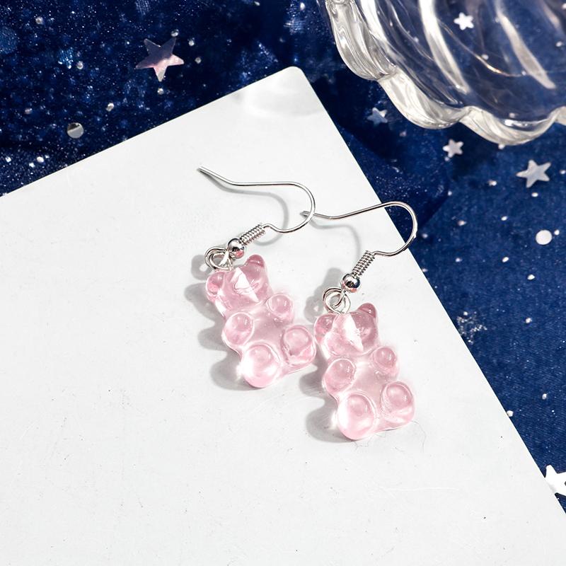 Cute Resin Candy Colors Mini Gummy Bear Earrings for Women Girls Cartoon 3D Animal Drop Earrings Jewelry Gifts