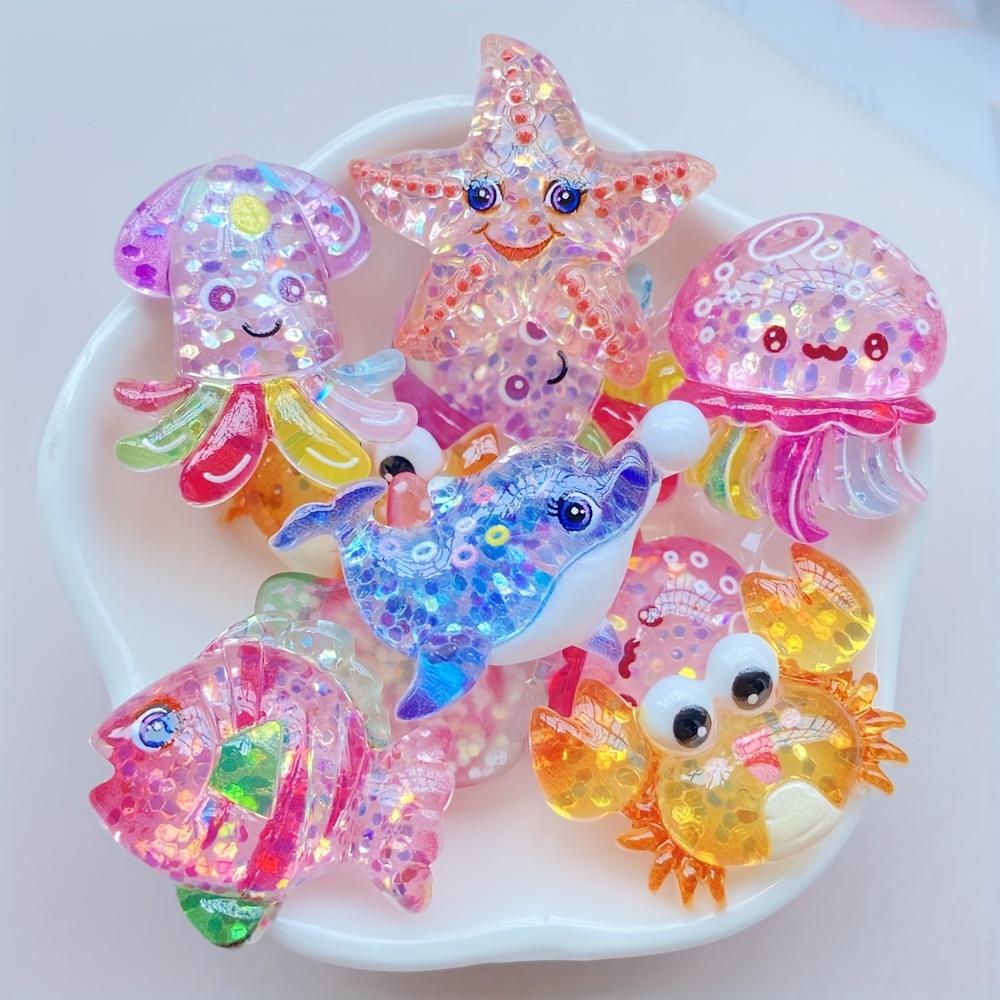 10 Sparkling Resin Cartoon Marine Animal Decorative Beads for Weddings, DIY, and Jewelry, Suitable for DIY Phone Cases, Home Dec