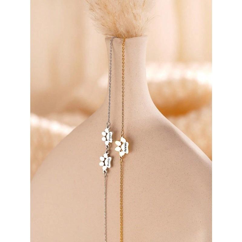 1pc Engraved Paw Print Bracelet, Personalized Dog Paw Bracelet with Name Gift for Pet Lovers, 1-3 Names Pet Memorial Gift