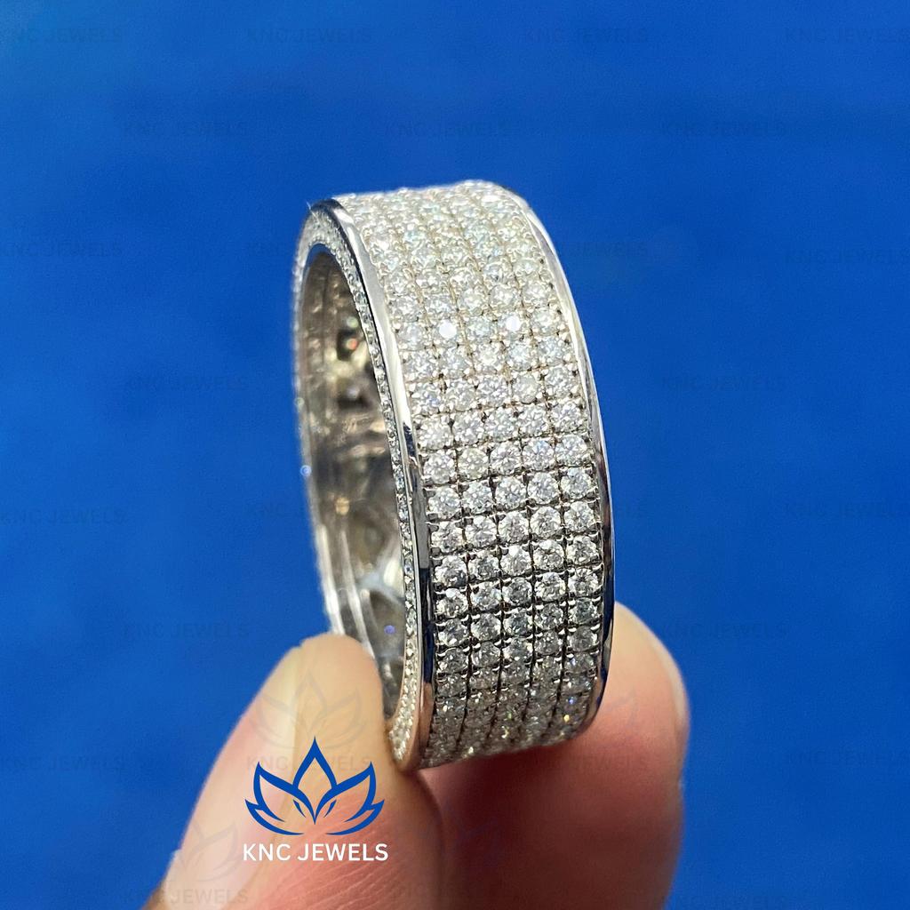 KNC Jewels Round Cut Moissanite Eternity Wide Wedding Mens Womens Band 925 Sterling Silver